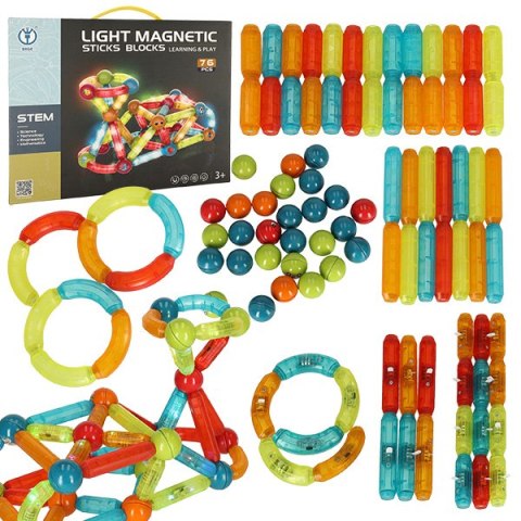 Klocki magnetyczne LED magnetic sticks duże patyczki świecące dla małych dzieci 102 elementy